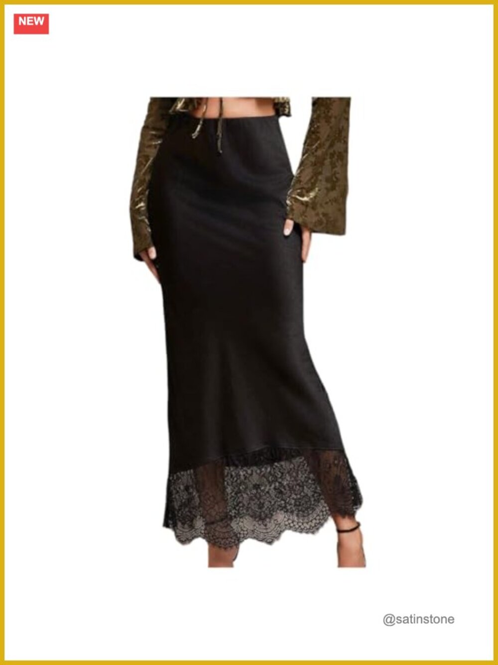 Elegant Lace Maxi Skirt Low Rise Fishtail Satin Formal Guest